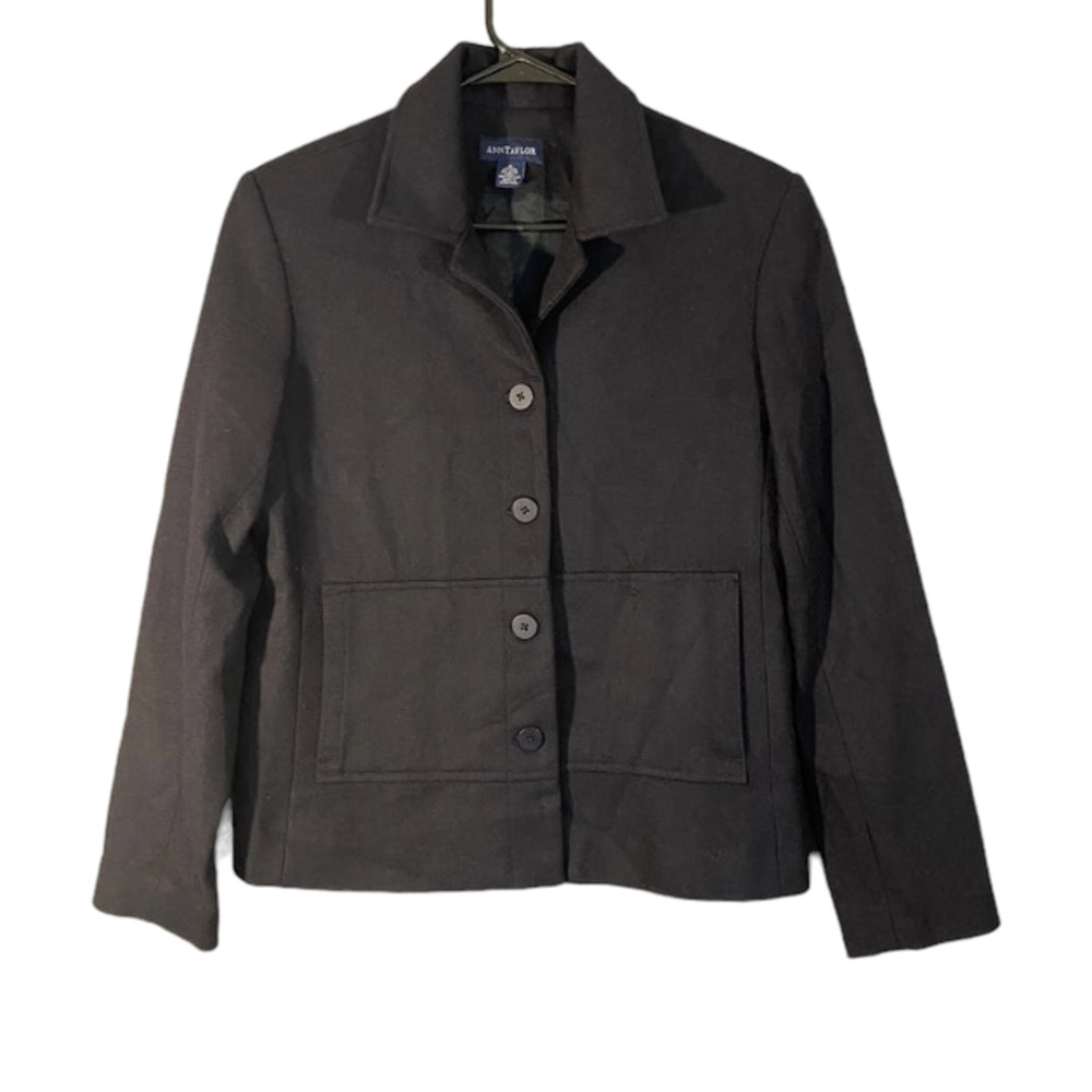 Ann Taylor Navy Blue Wool Blend Button Front Blazer Jacket Women Sz S